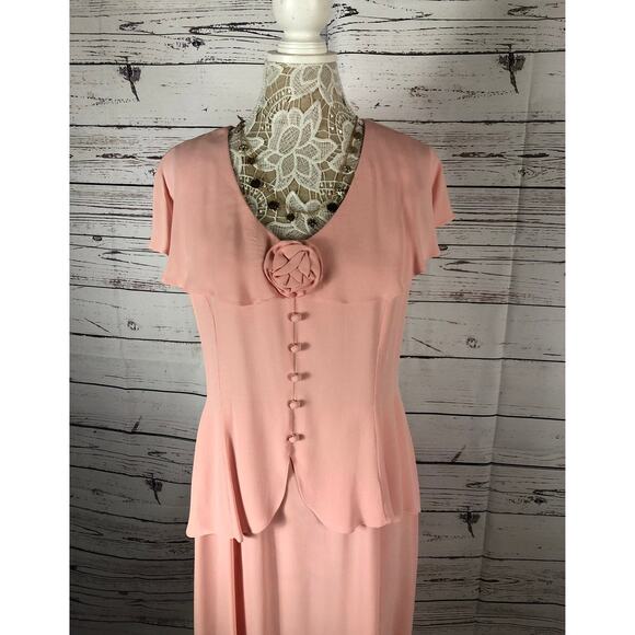 Vintage 80's Jessica McClintock Pink Dress ruffled collar button front size 12 - Picture 3 of 12